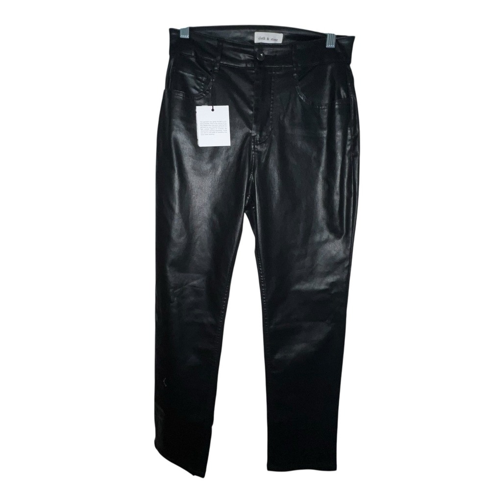 Cloth & Stone Black Faux Leather Pants Size XS-26 Straight Leg‎ Trousers Casual